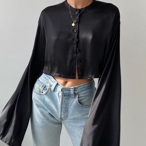 ORSEUND IRIS DROP SHOULDER REVERSIBLE BLOUSE BLACK